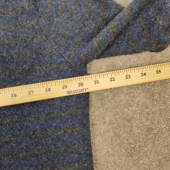 Black Brown 1826 Men's Striped V-neck Wool Sweater Blue Gray Lambswool Old Money - Picture 6 of 9